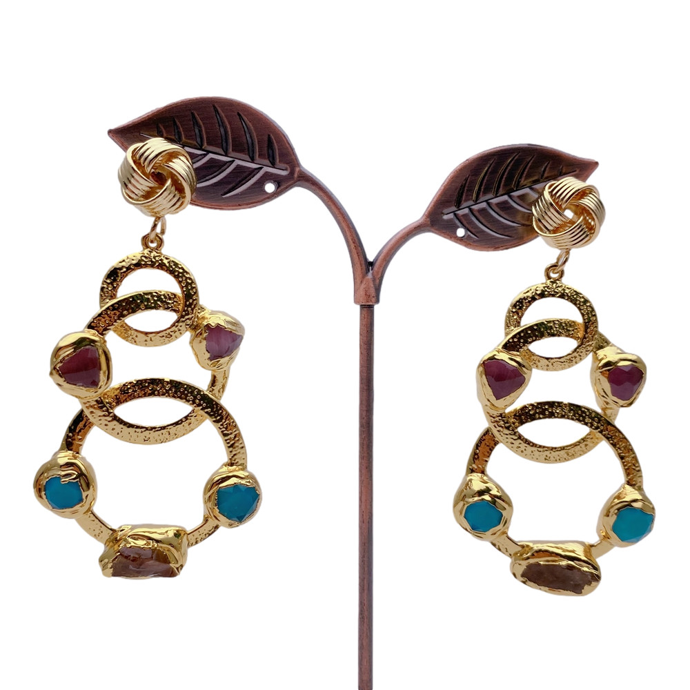 BIg Bohemia Earrings Natural Citrine Crystal Dangle Earrings Fashion Jewelry