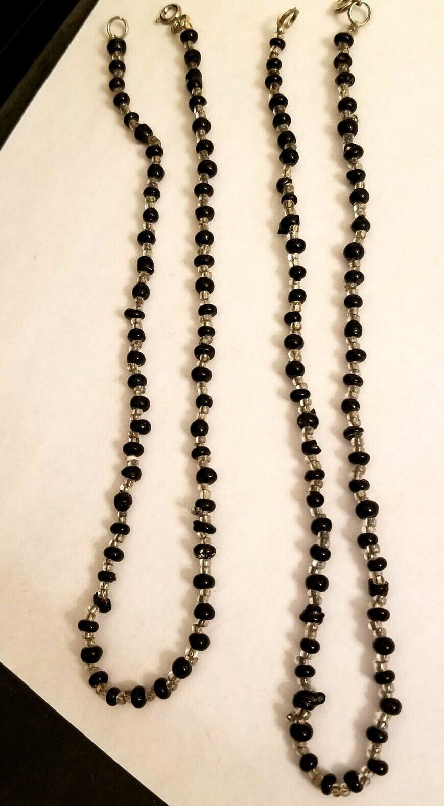 FREE SHIP 2 Stunning Black + Clear Glass Bead Necklace Strand String