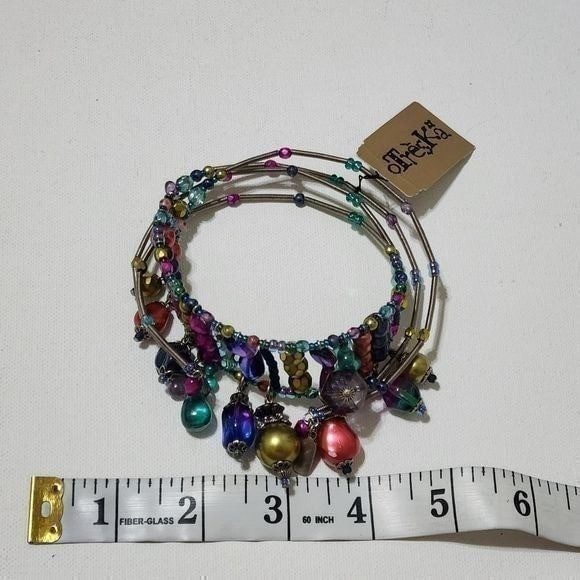 Treska Beaded Choker Necklace Multicolor Wire Multi-Strand Dangle Charm Boho NEW