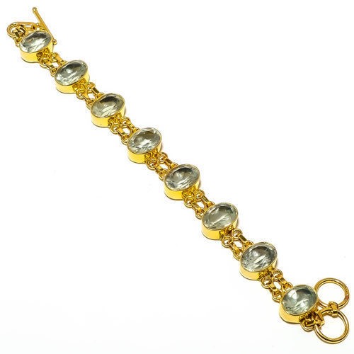 Natural Green Amethyst Silver Gold Plated Bracelet 7-7.99″ B25-103