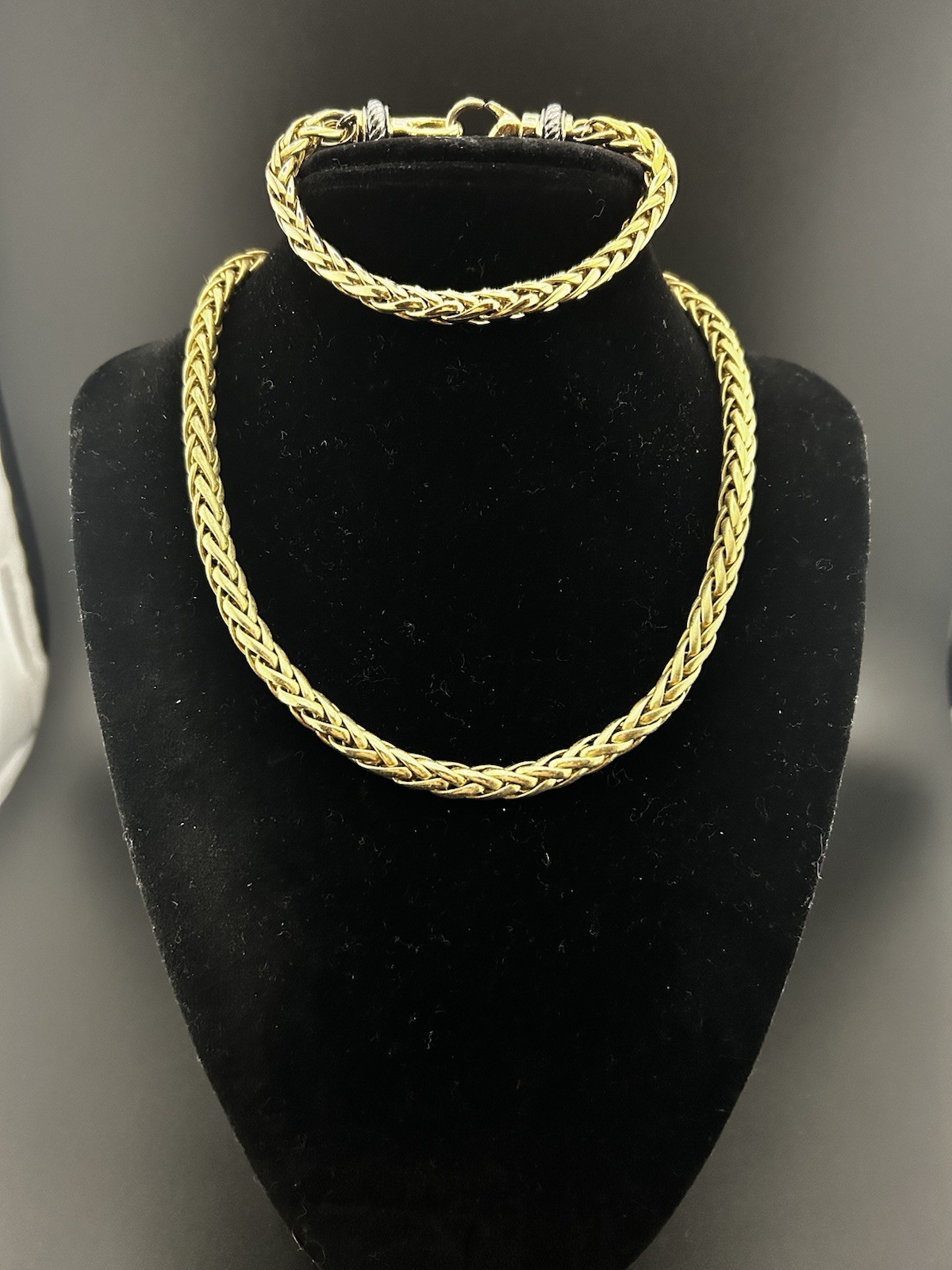Gold Two Tone Braided Rope Lobster Hook Jewelry Set