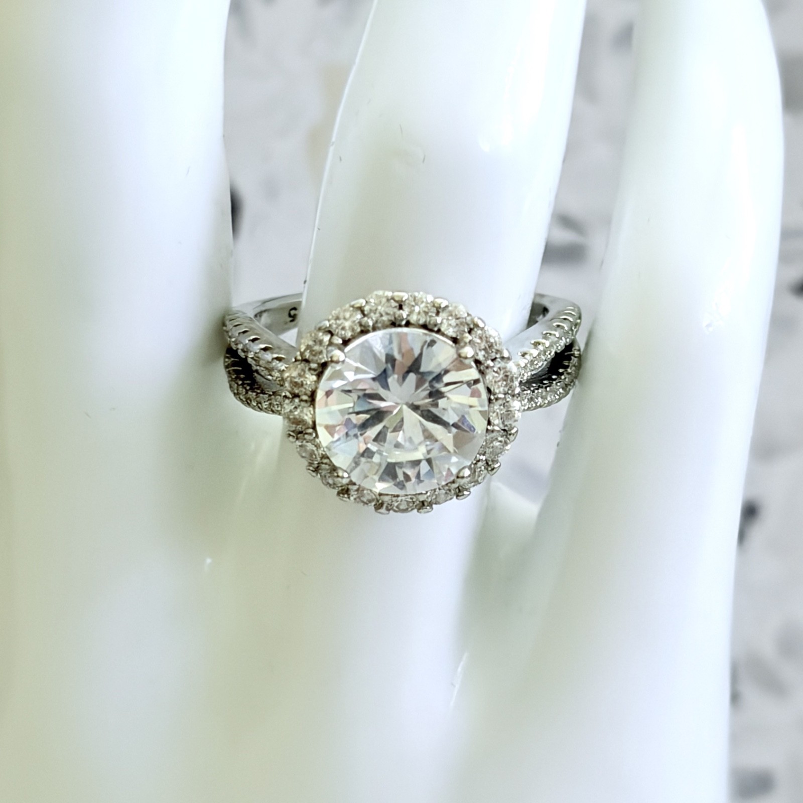 4.9 CT Round Cut Simulated Sapphire 14k Gold & 925 Sterling Halo Women’s Ring