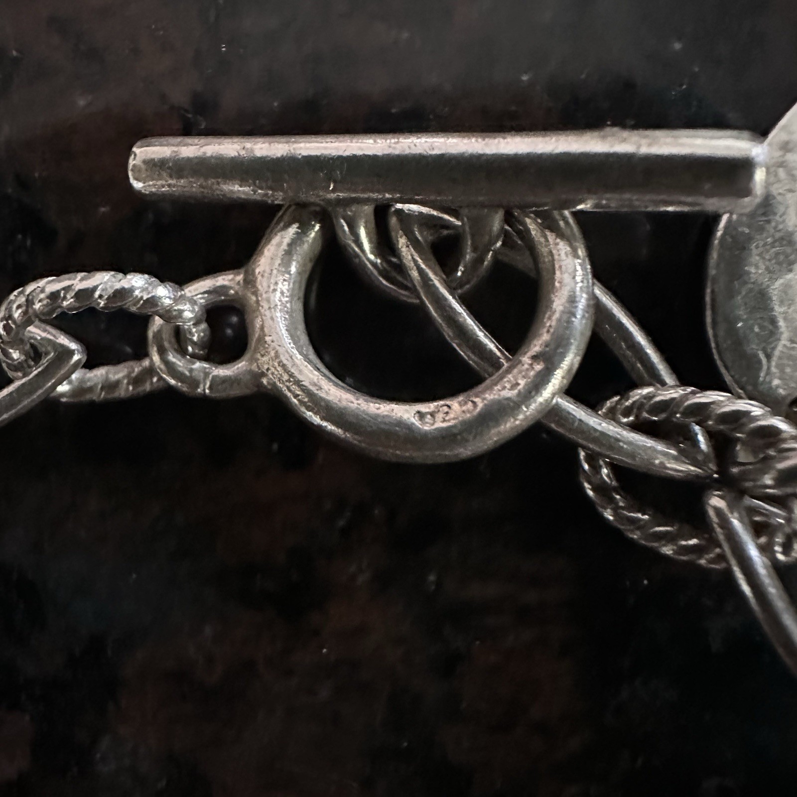 Vintage 925 Sterling Silver Open Oval & Triangle Charm Bracelet 6.75” 30g