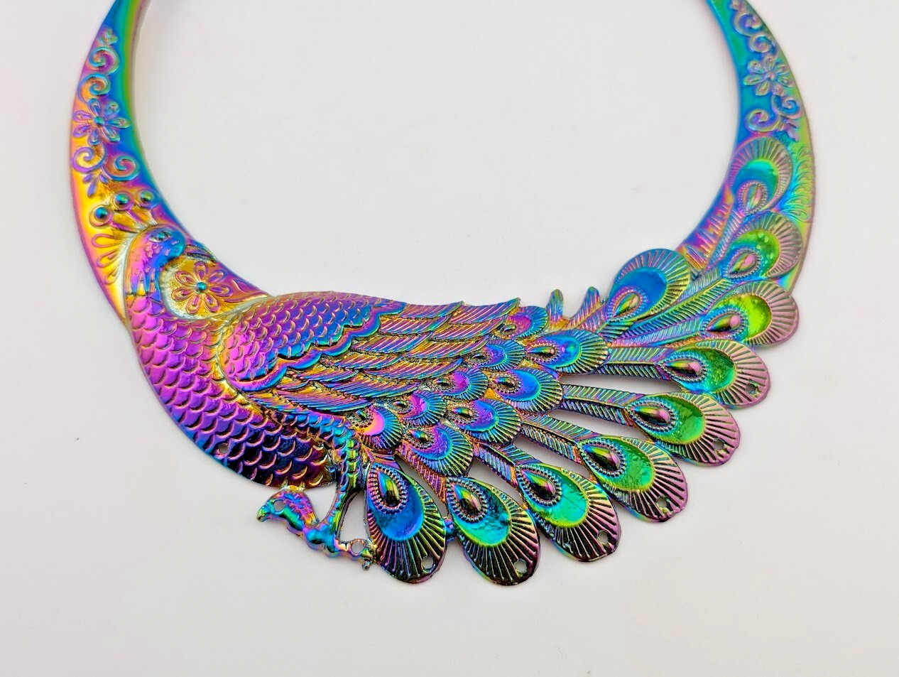 RAINBOW METAL PHOENIX CHOKER Asian Chinese 90s peacock hmong collar necklace Y4