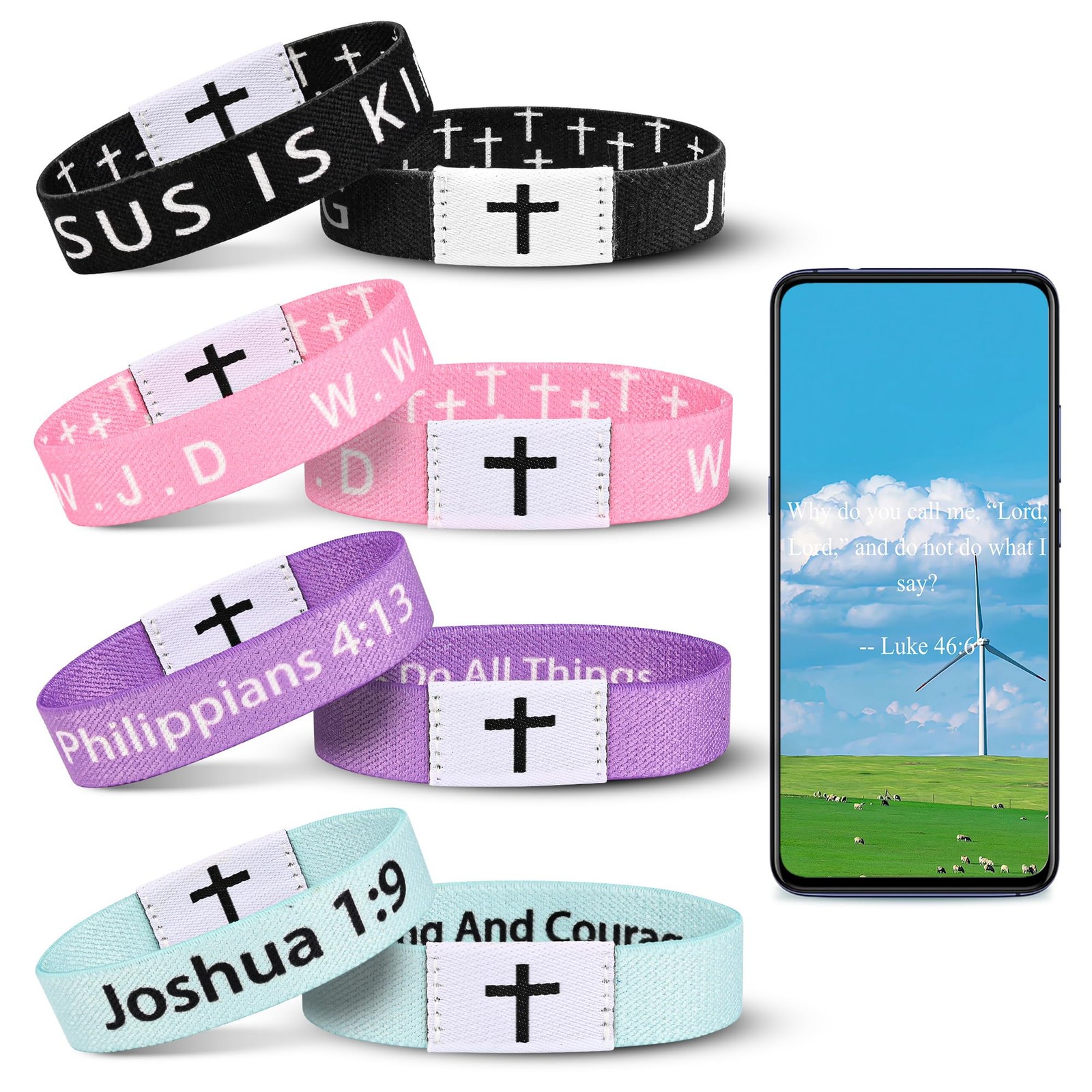 4PCS Daily Bible Verse Bracelet, Christian WWJD Jesus is King Bracelet for Wo
