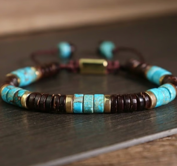 Natural Coconut Shell Dainty Bracelet Healing Crystal Sea Sediment
