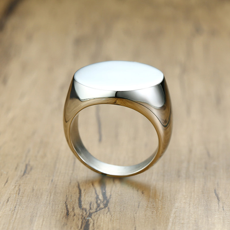 Blank Solid Top Men Signet Ring Band Stainless Steel Biker Gift Fashion Jewelry