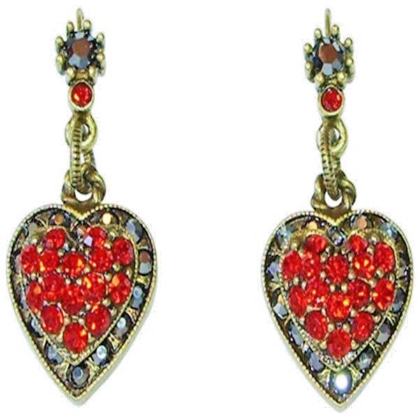 Sweet Romance Red Crystal Heart Valentine’s Day Post Earrings Made in USA