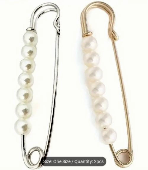 Decorative Safety Pins With Faux Pearls 2.76 in