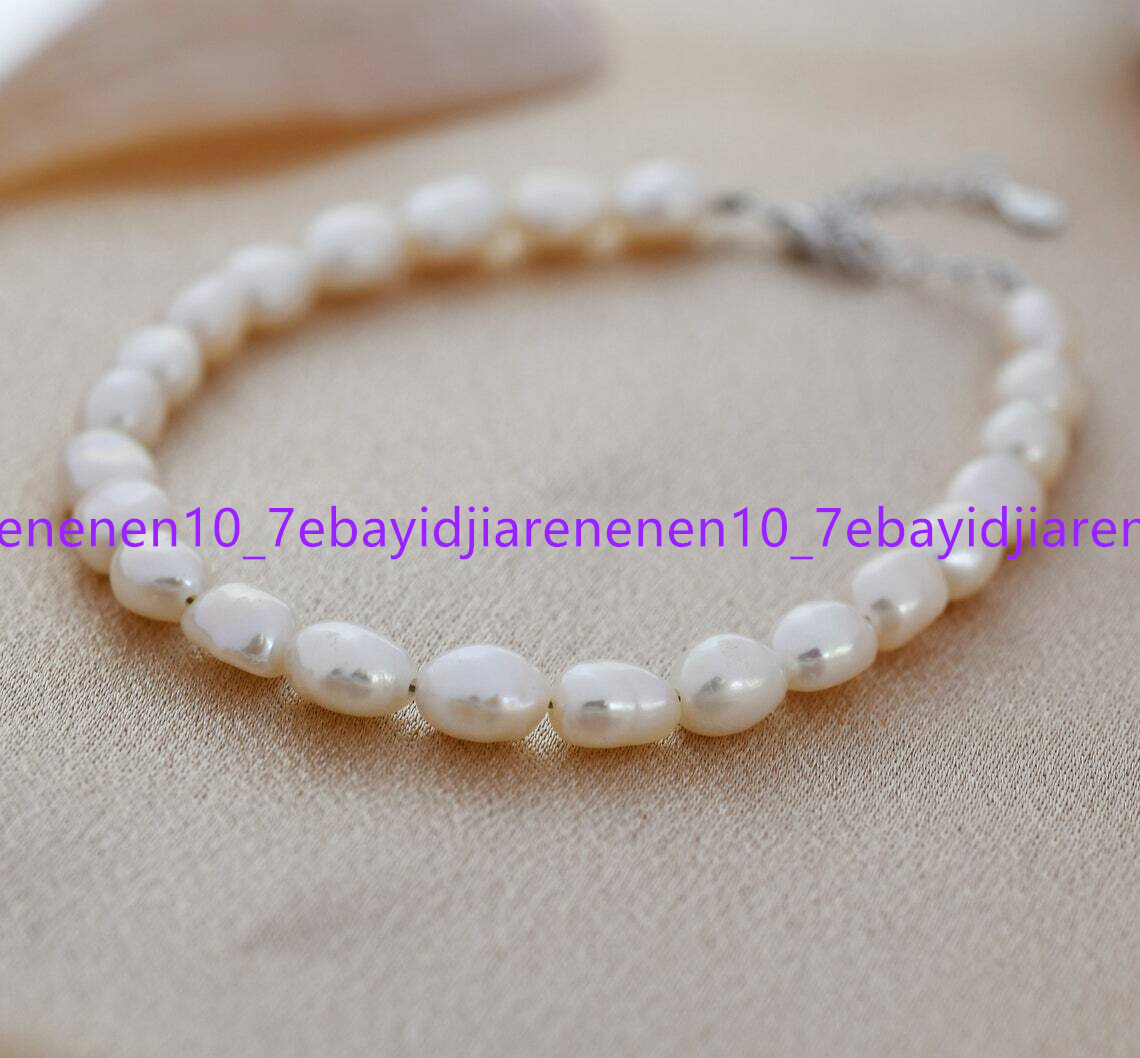 New Natural 7-8/8-9/9-10mm White Freshwatre Baroque Pearl Bracelet 7.5 in