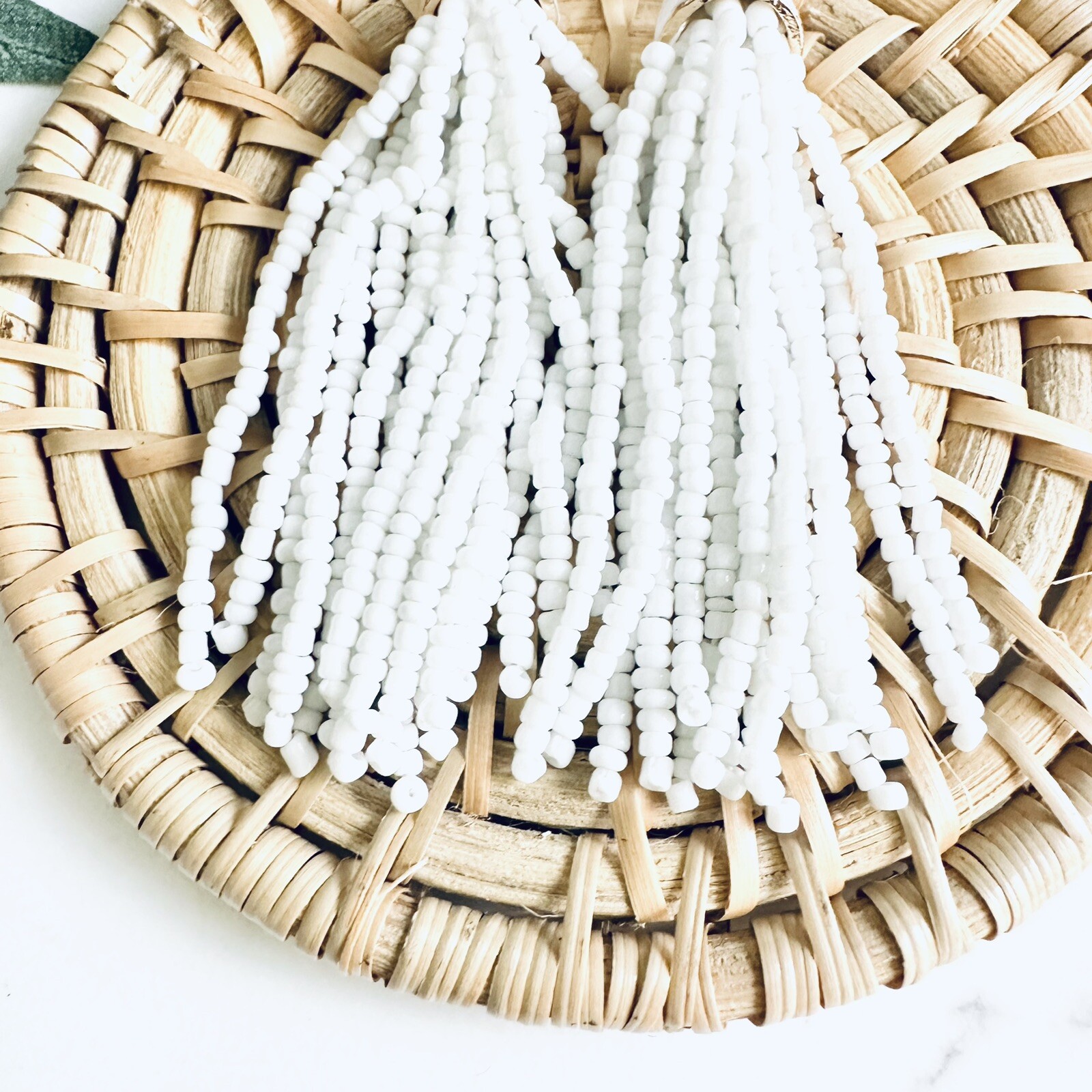 Cloud Tassel White Seed Bead Earrings Long Dangle Fringe Boho Jewelry Gift NEW