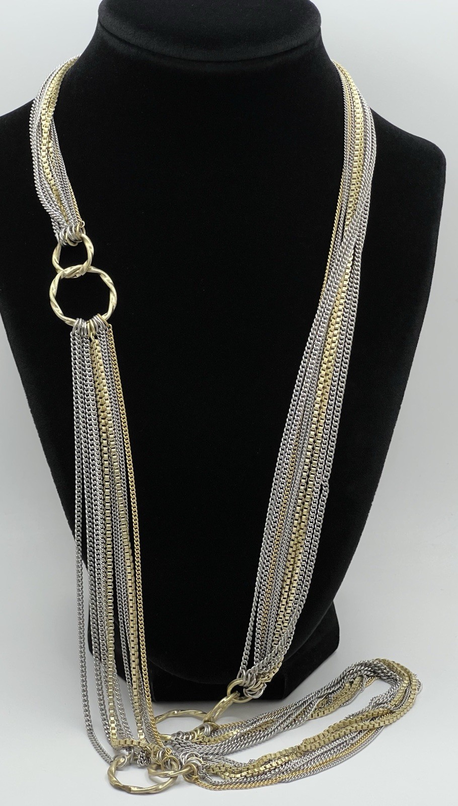 Lia Sophia Gold and Silver Tone Multi Strand 36” Necklace Curb & Box Chains EUC