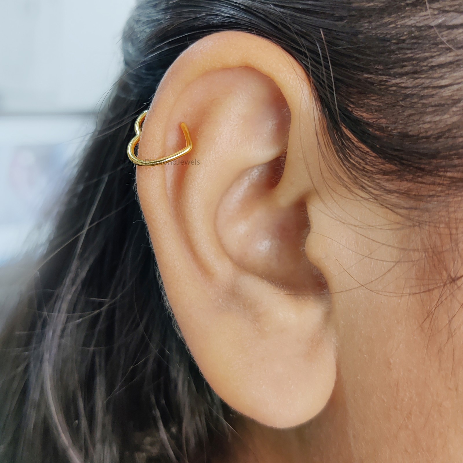 Heart Helix Ring Piercing Silver Yellow Gold Cuff Ear Wrap Gift For Her FD480