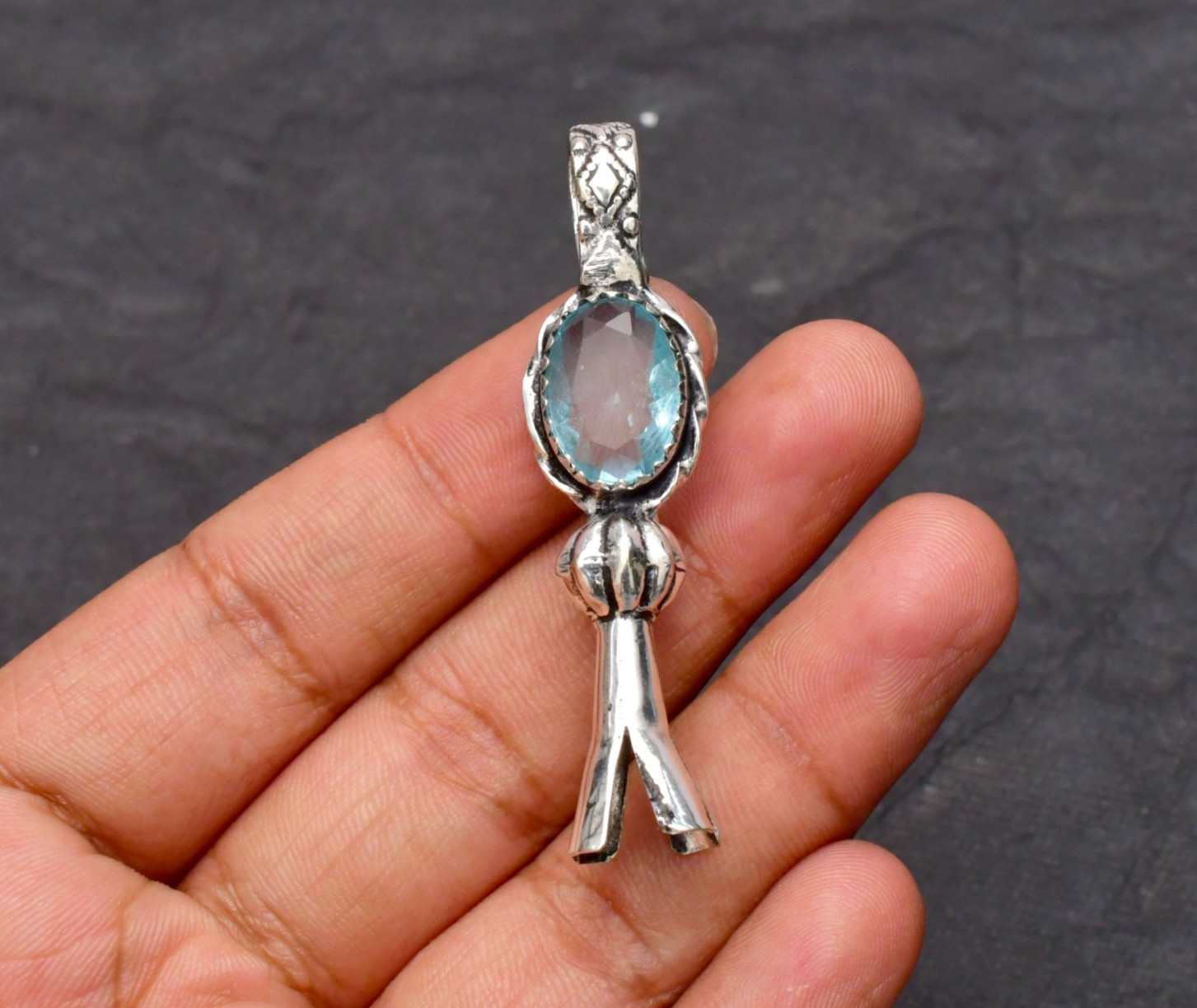 Aquamarine Gemstone 925 Sterling Silver Jewelry Pendant 1-2″