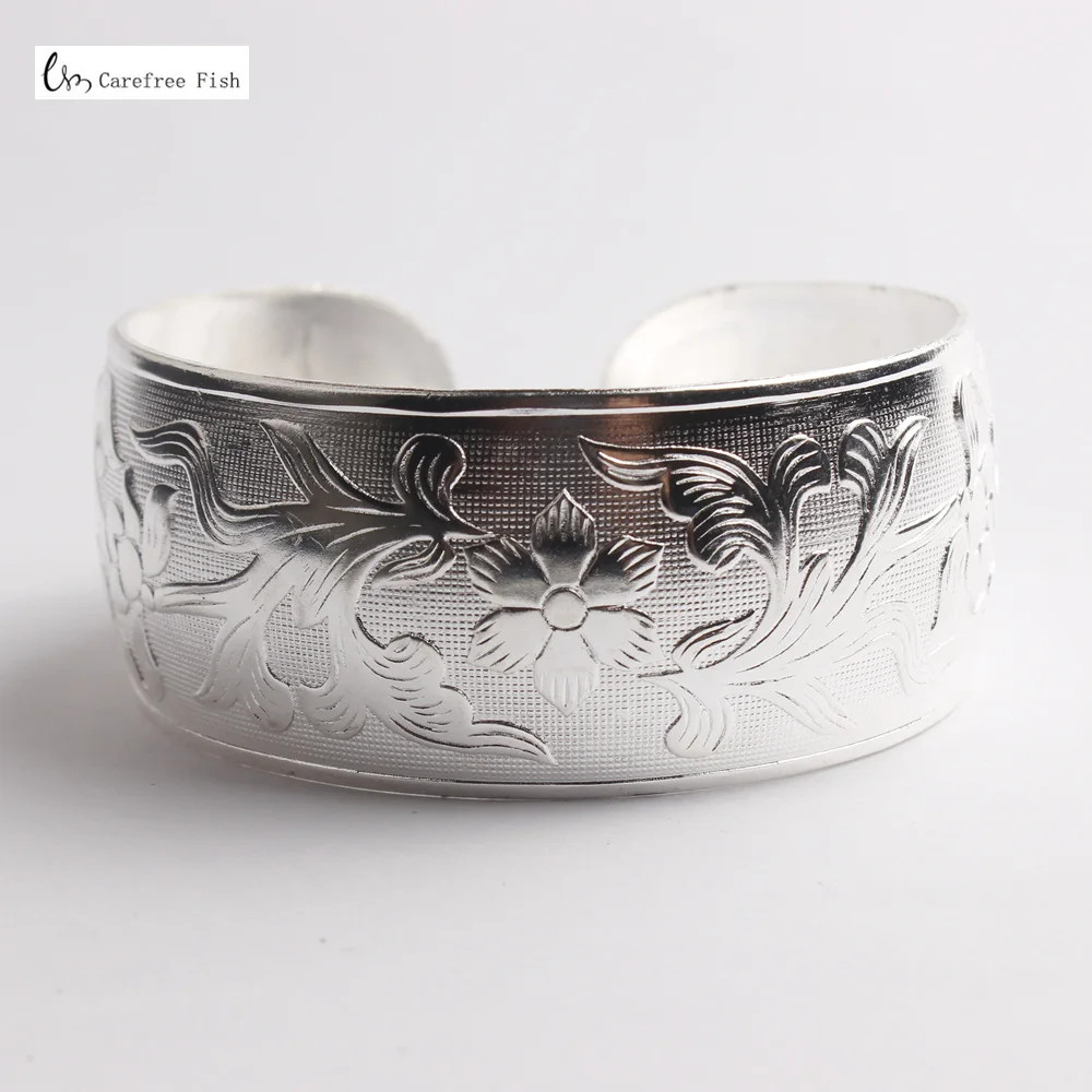 Classi Cuff Bracelet Tibetan Silver Plated Carved Flower Animal Opening Bangle