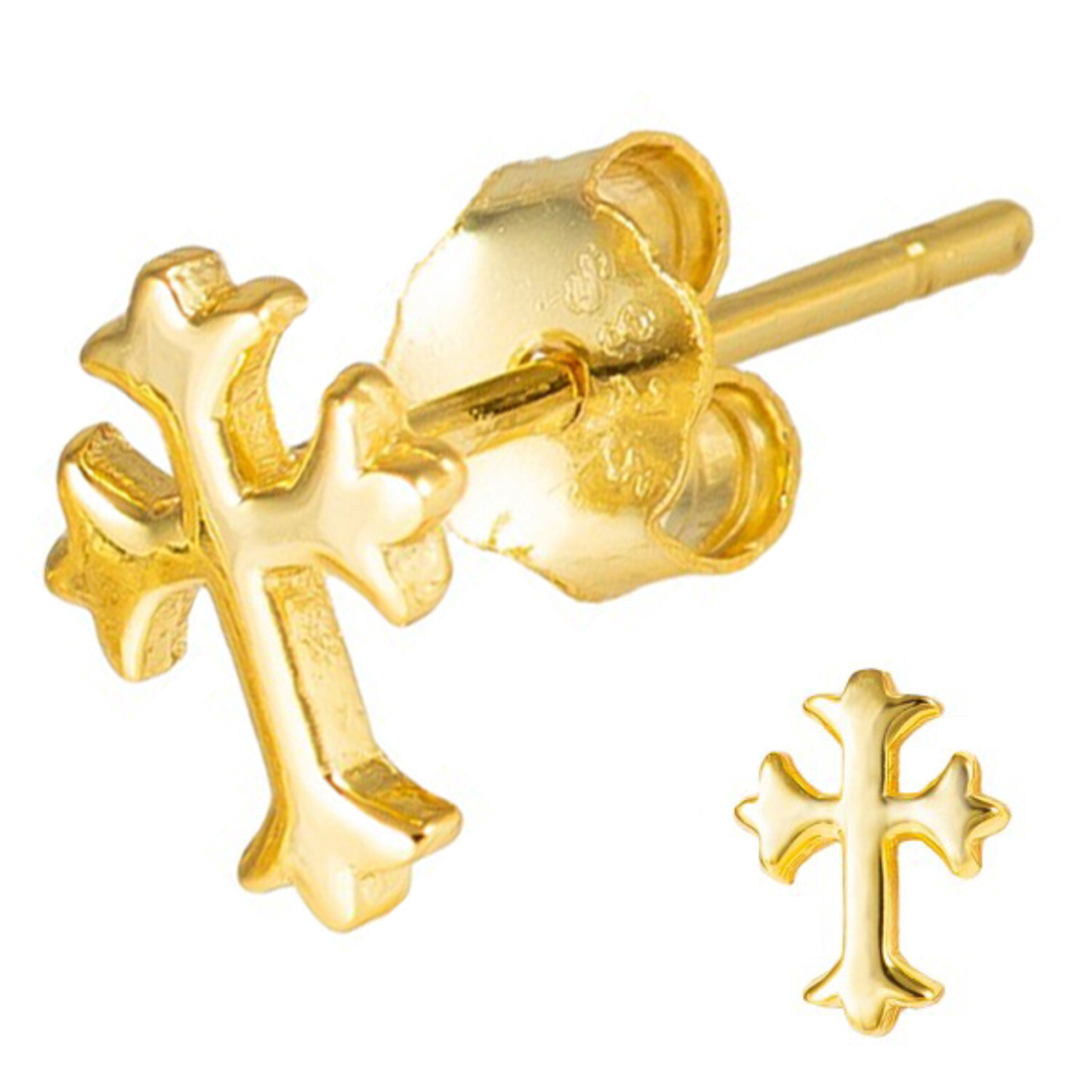 Sterling Silver Cross Stud Earrings Florentine Crucifix Cubic Zirconia Men Women
