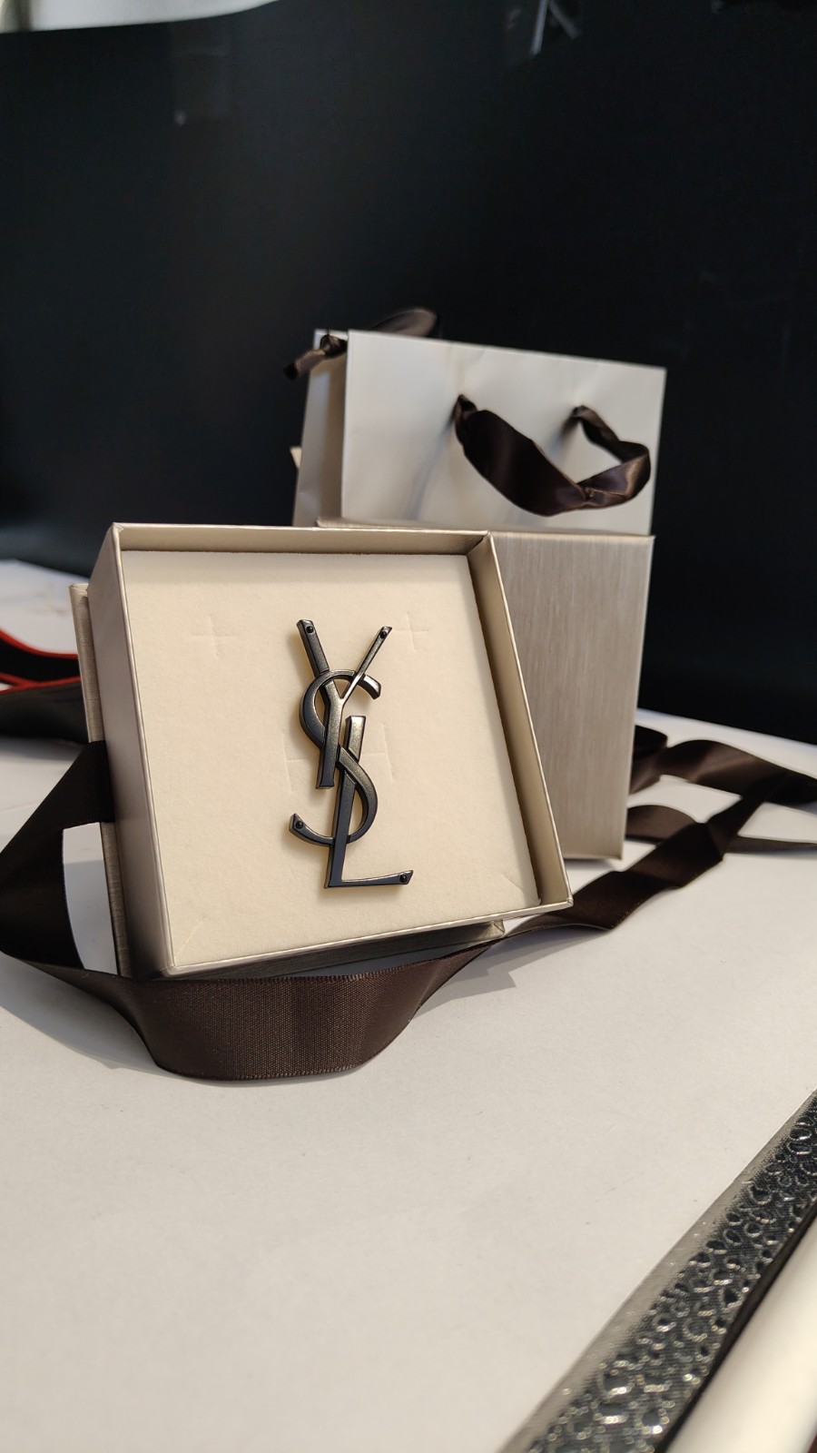 YSL BLACK Yves Saint Laurent Original Vintage Brooch Brooch Brooch Brooch