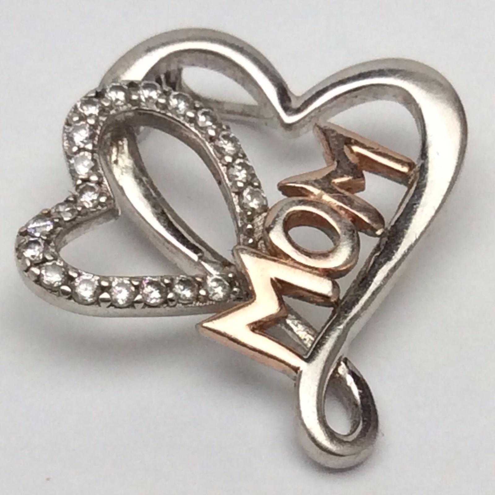 Sterling 925 Silver Marked Hearts Mom Cubic Zirconia 2.3 g Gram Pendant B645
