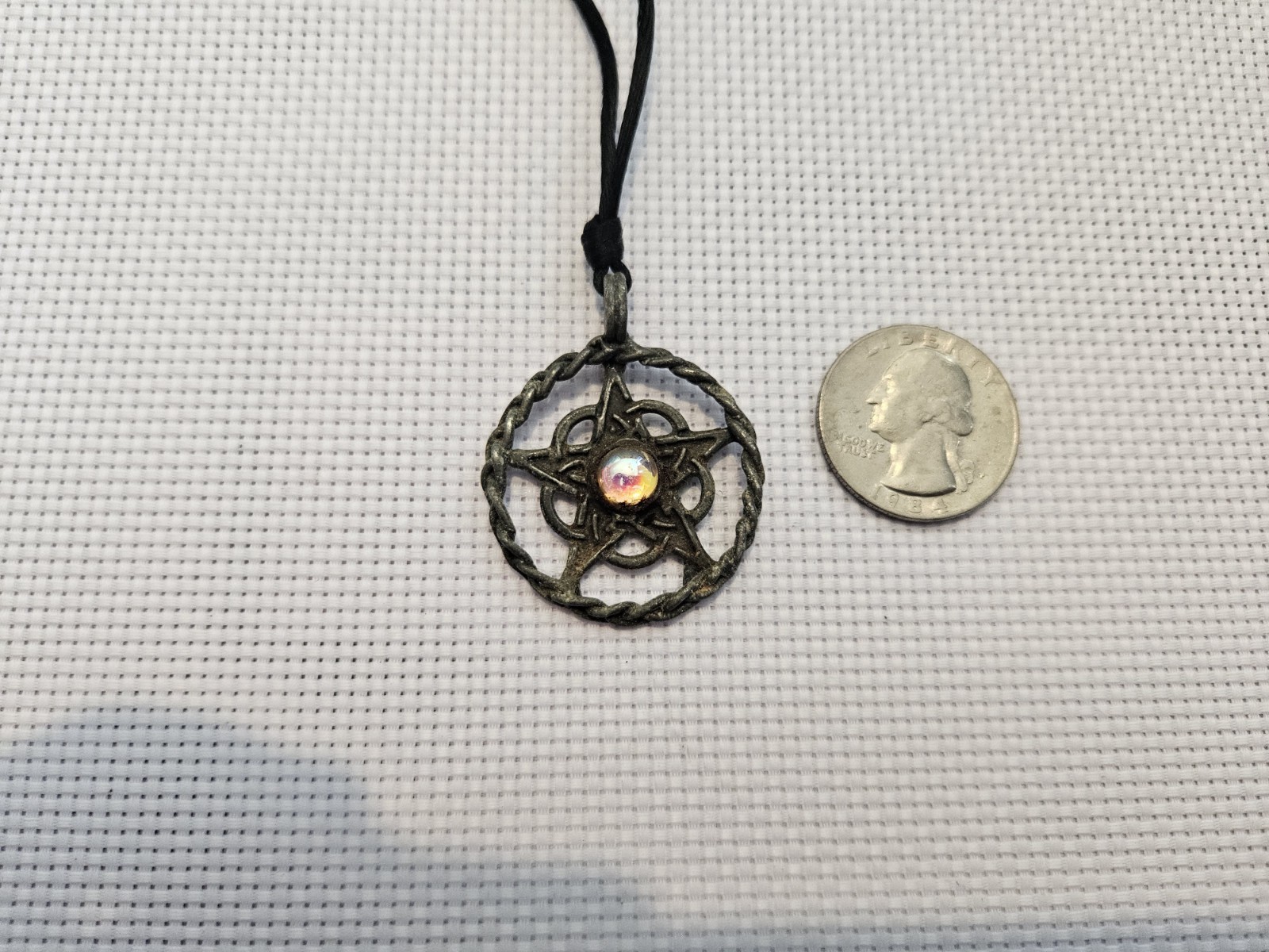 Pentacle Necklace Aurora Crystal Black Cord Wiccan Pagan Gothic Pendant