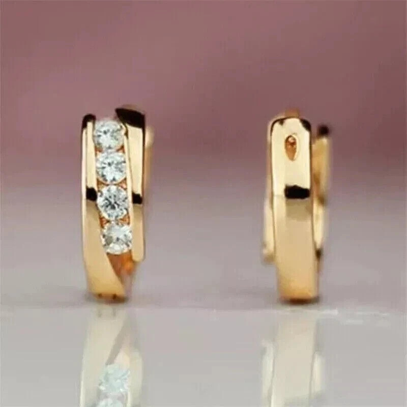 2Ct Round Lab CreatedDiamond Hoop Huggie Women’s Earrings 14k Yellow Gold Plated