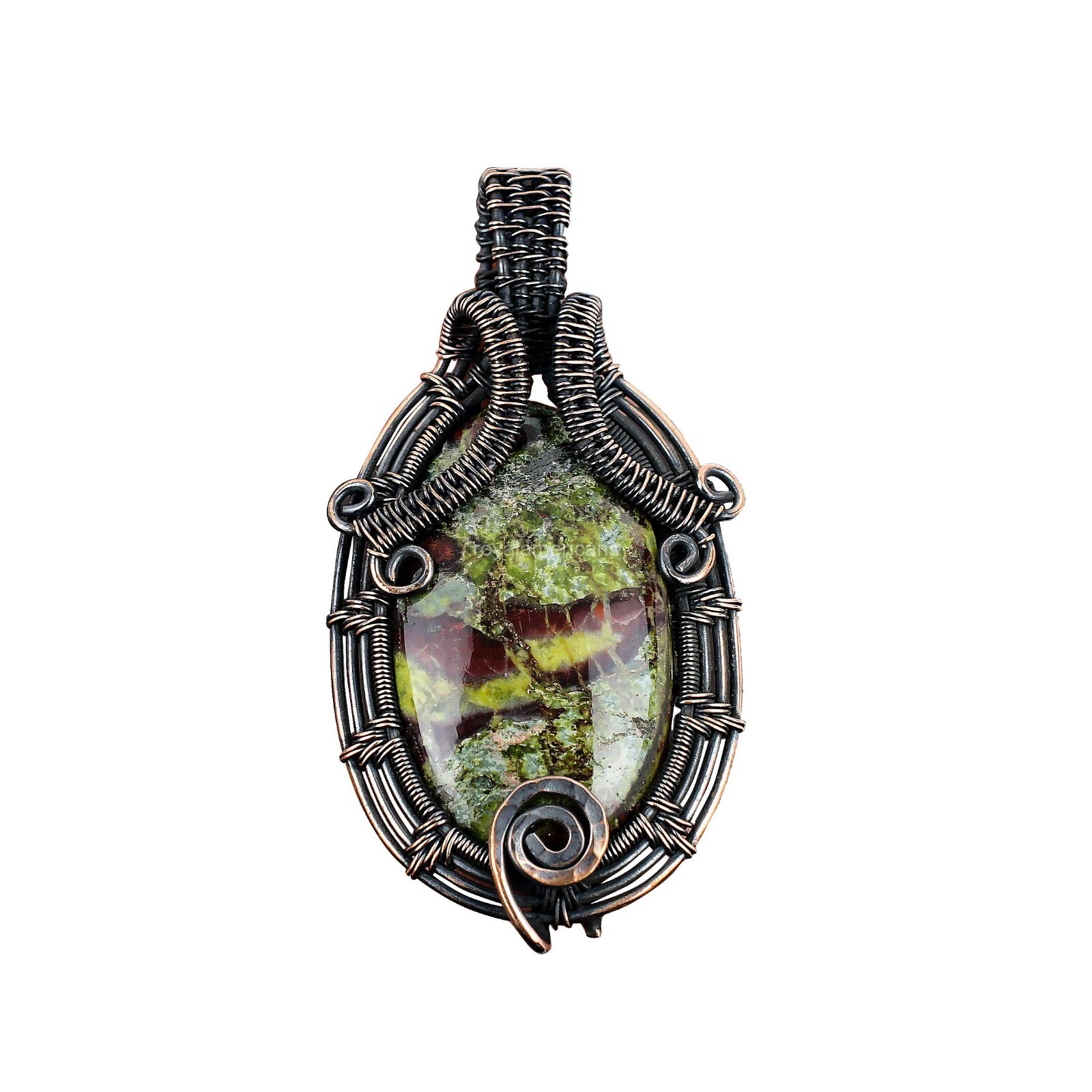 Dragon Bloodstone Wire Wrapped Pendant Handcrafted Copper Dailywear 2.64″