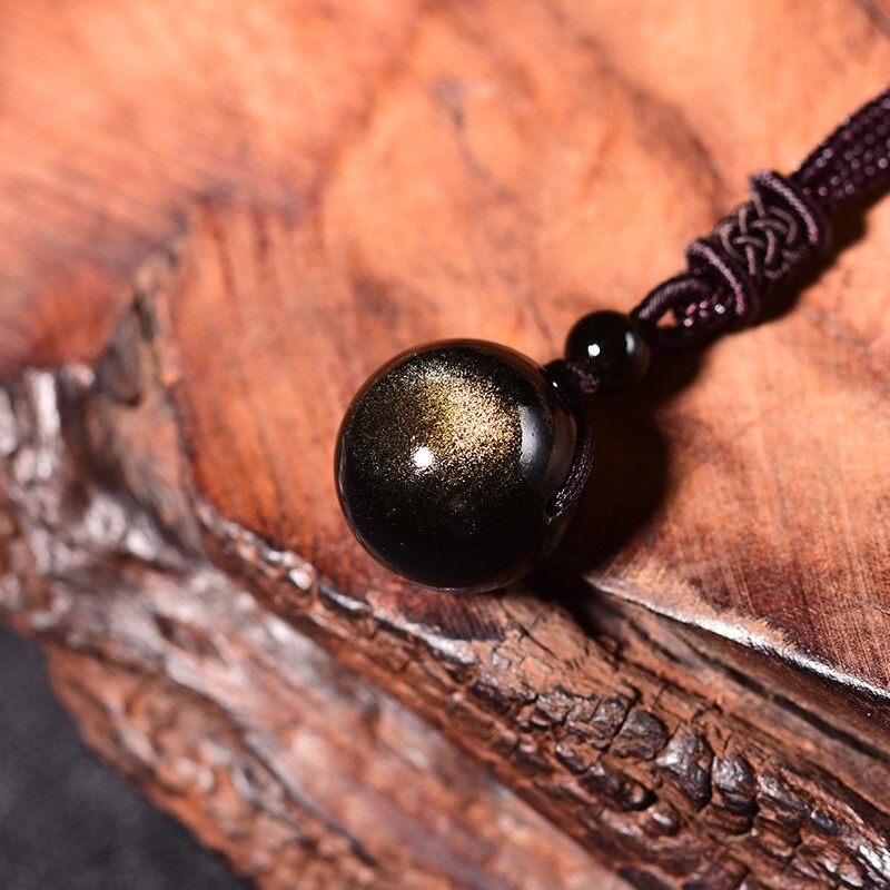 Gold Sheen Obsidian Necklace 16mm Round Bead Pendant Healing Women Men Amulet