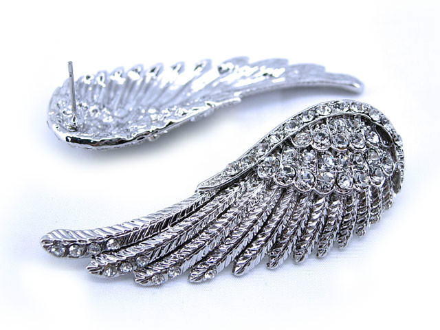 5.5cm Big Angel Wing Austria Crystal White Gold-plated Necklace Earrings Set
