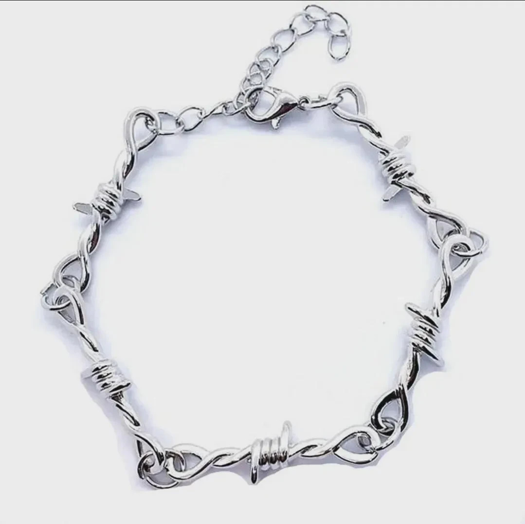 Barbed Wire Bracelet Adjustable Punk Rock Goth Alloy Silver 7.4″ +2″Extender