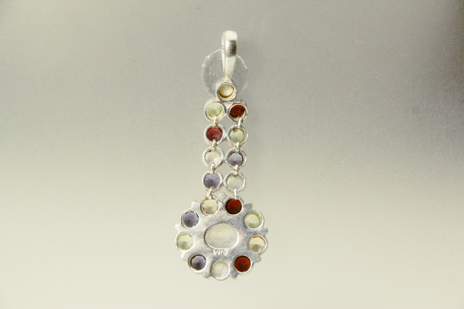 Multi-Gemstone 925 Sterling Silver Long Pendant 13.3 grams (PEN9855)