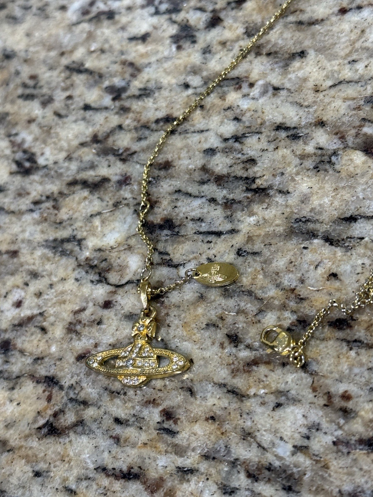 Vivienne Westwood Mini Bas Relief Orb Pendant Necklace Gold Tone Rhinestone