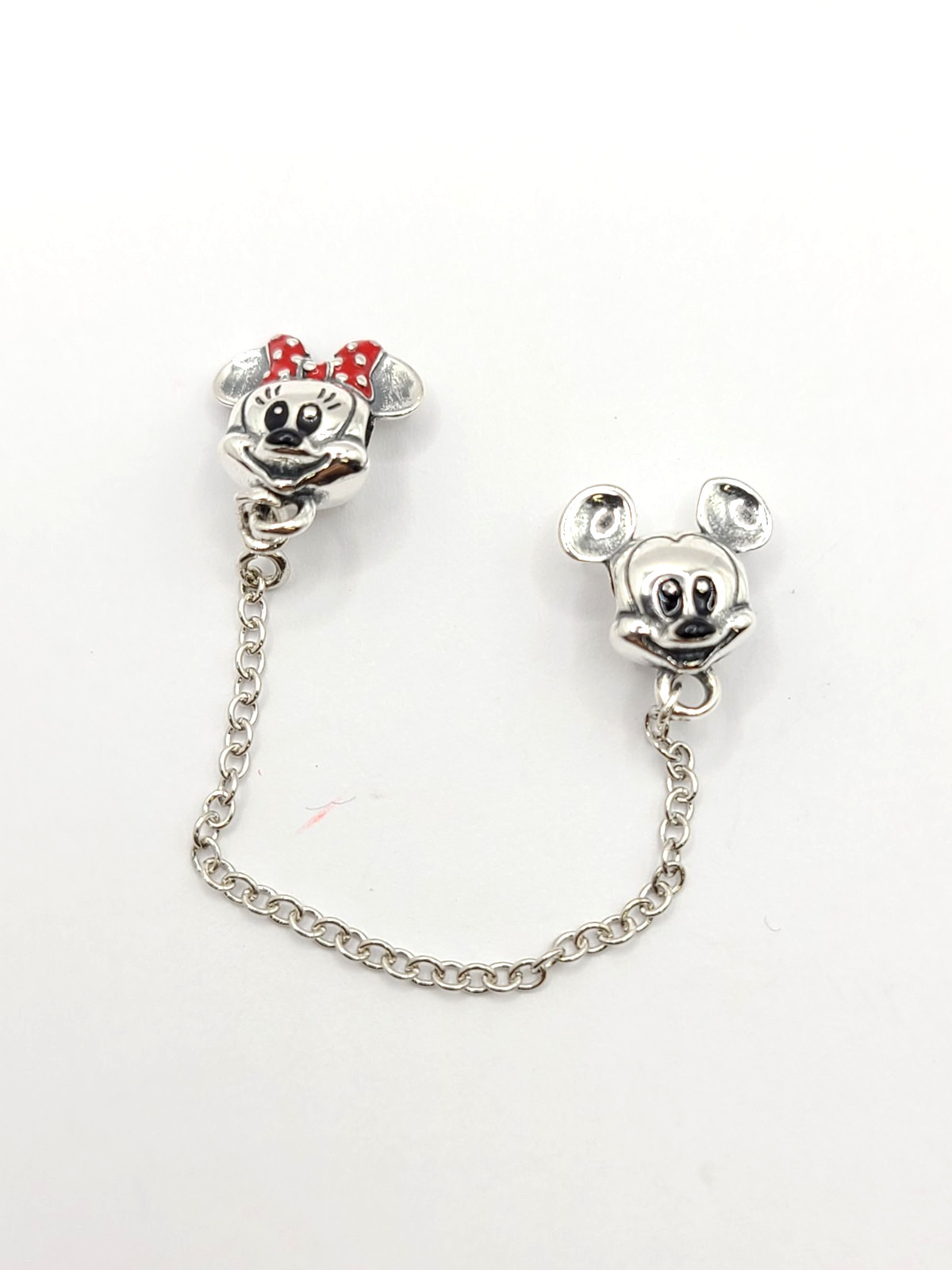 Silver Mickey & Minnie Mouse European Safety Chain Dangle Charm Bead!