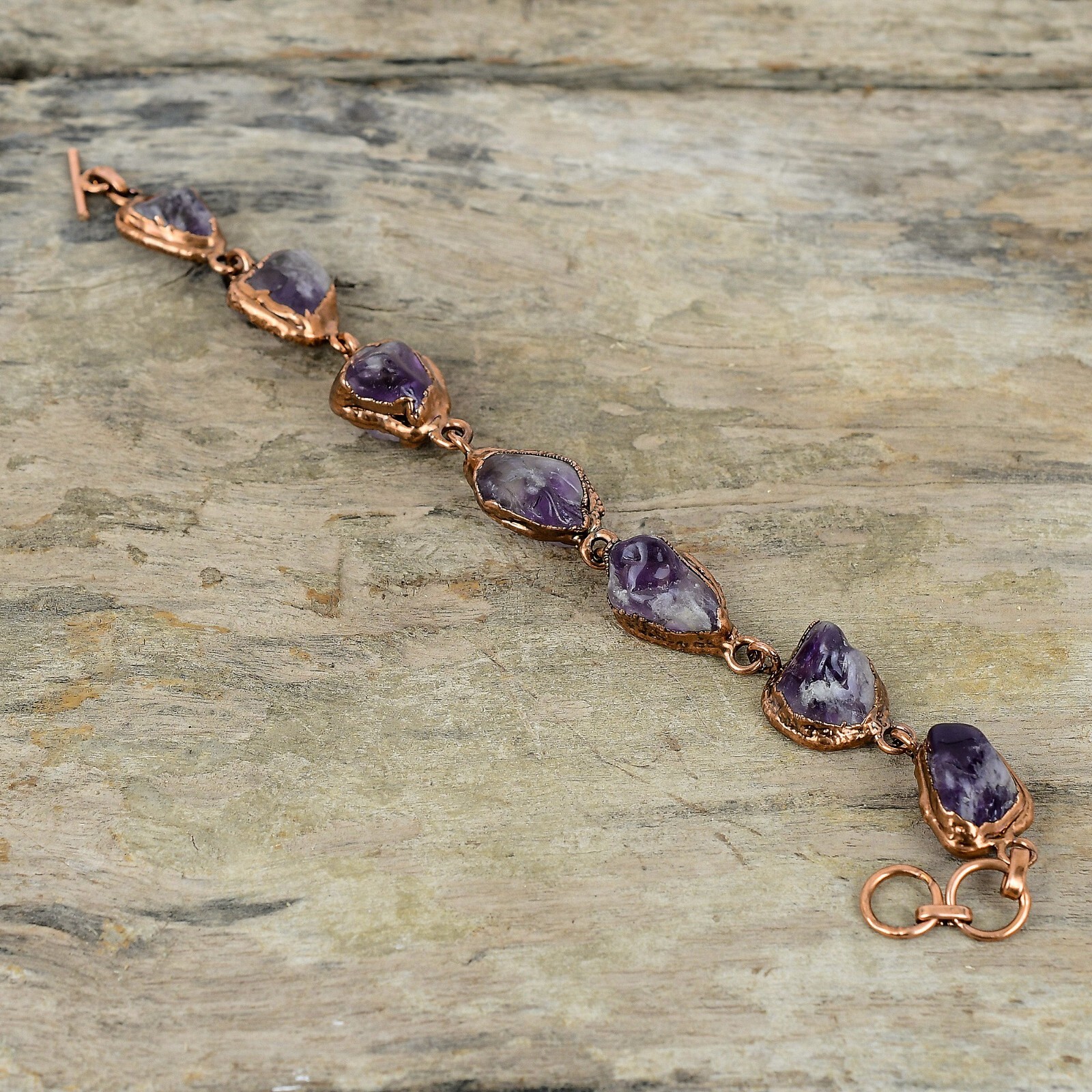 Gift Electroformed Chain Adjustable Bracelet Copper Super 23 Amethyst 6.0″