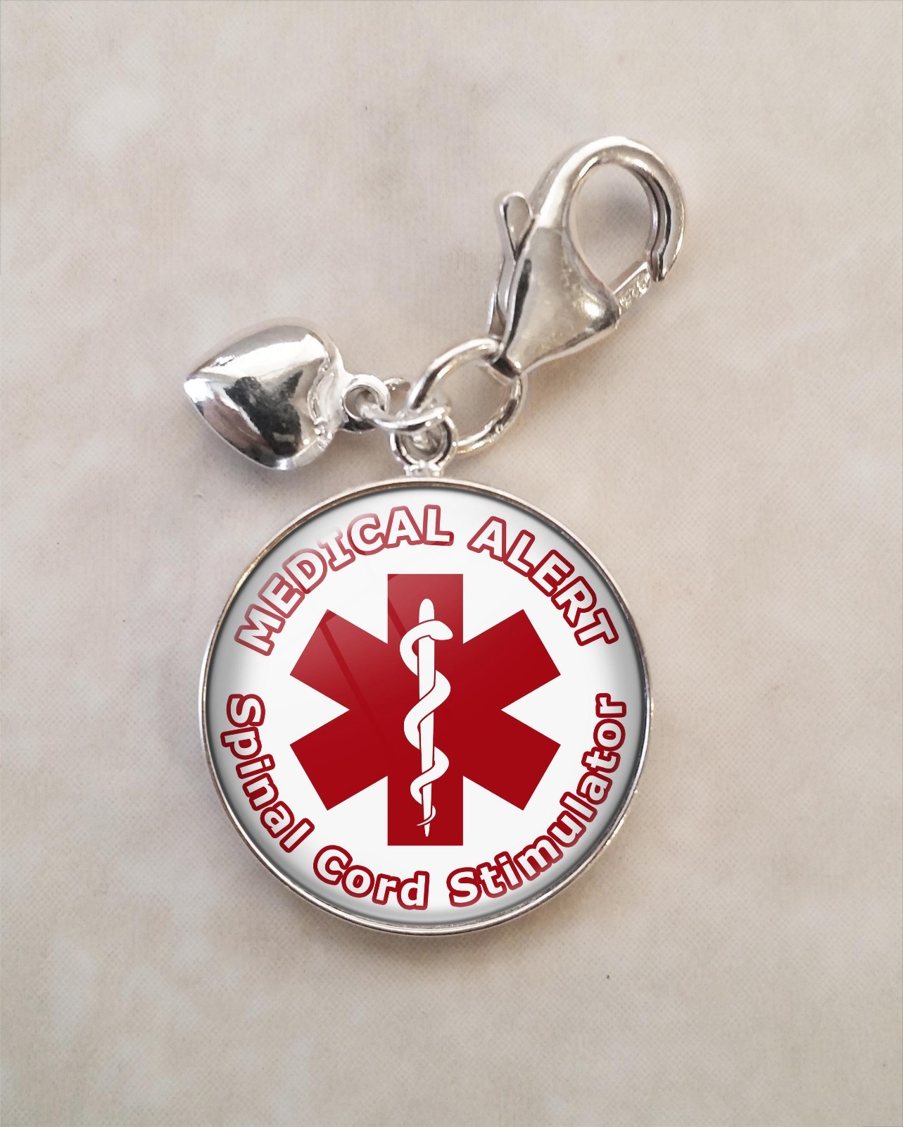 925 Sterling Silver Charm Medical Alert Spinal Cord Stimulator