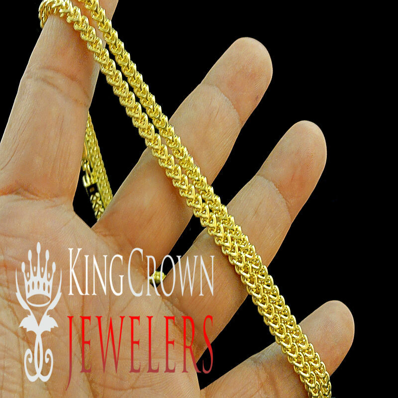 Mens Pure 925 Sterling Silver Yellow Gold Finish Franco Style Chain Necklace 4mm