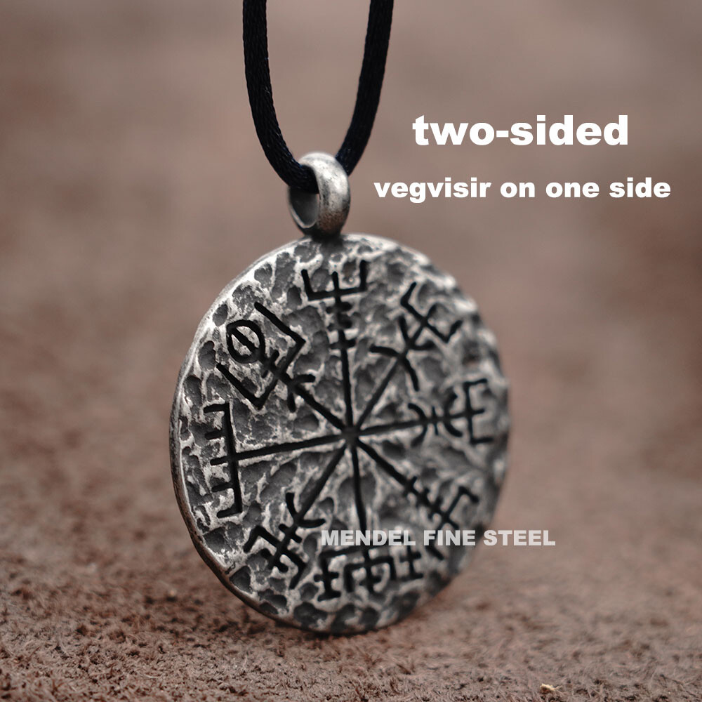 MENDEL Mens Norse Nordic Viking Helm Of Awe Vegvisir Compass Pendant Necklace