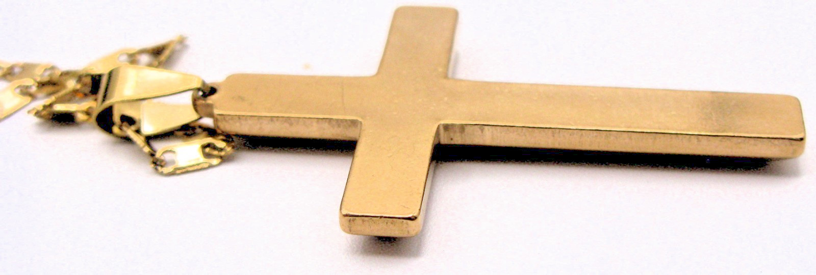 Gold Tone Cross Pendant Necklace with Geometric Link Chain – Unisex 30g- 22 inch