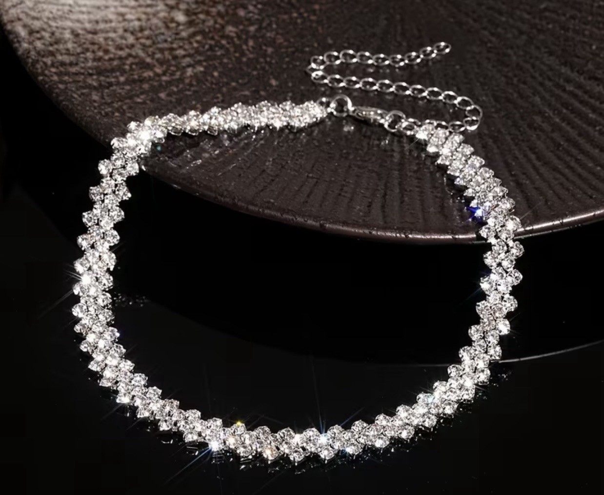 Silver Crystal Tennis Chain Necklace Round Prong Set Lobster Clasp 16.52in