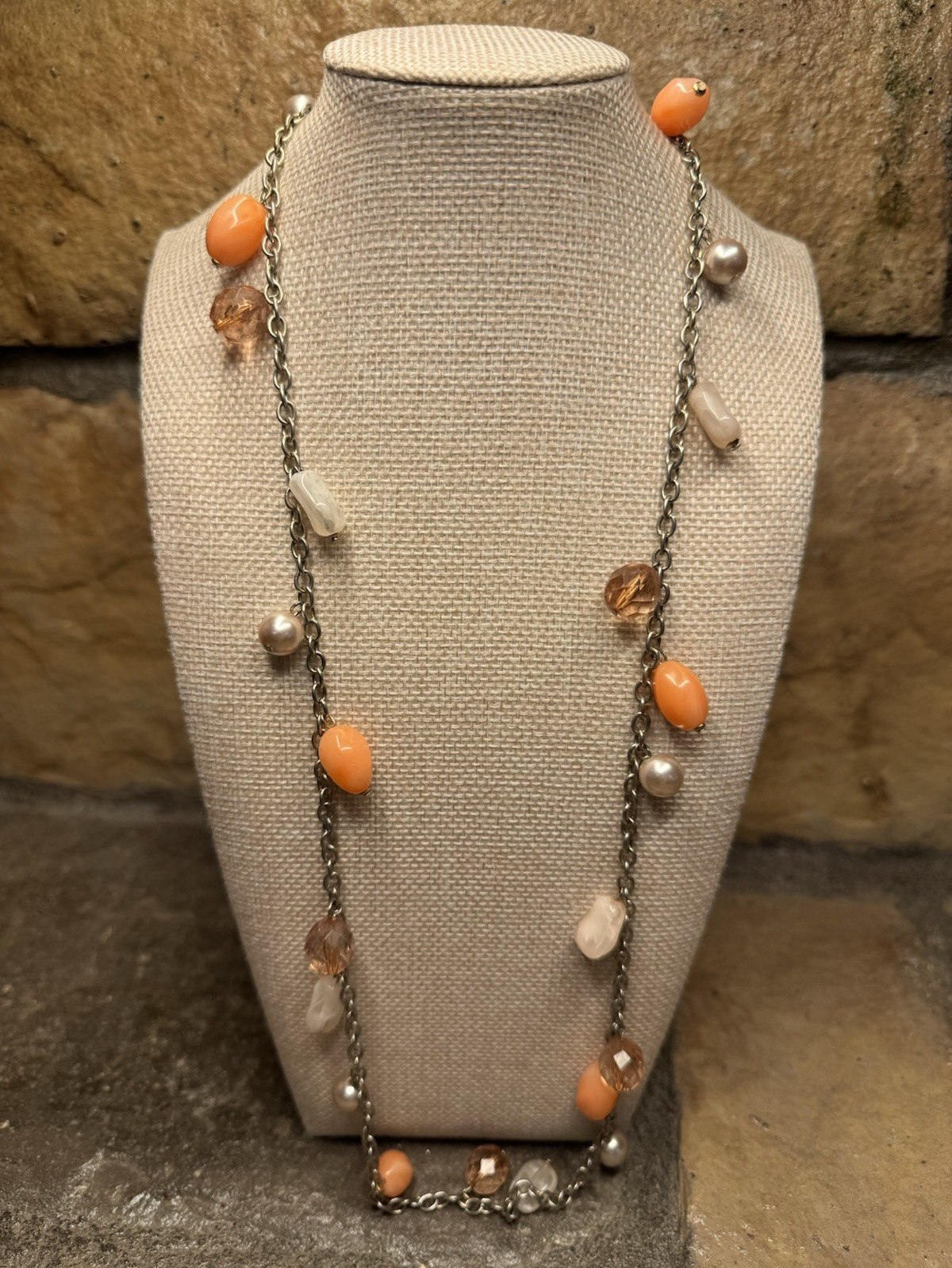Vintage Orange, Cream, & Silver Colored necklace c1950s