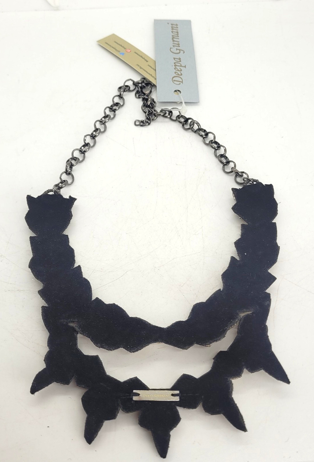 Deepa Gurnani Necklace Crystal Statement Two Tiered W/Bag