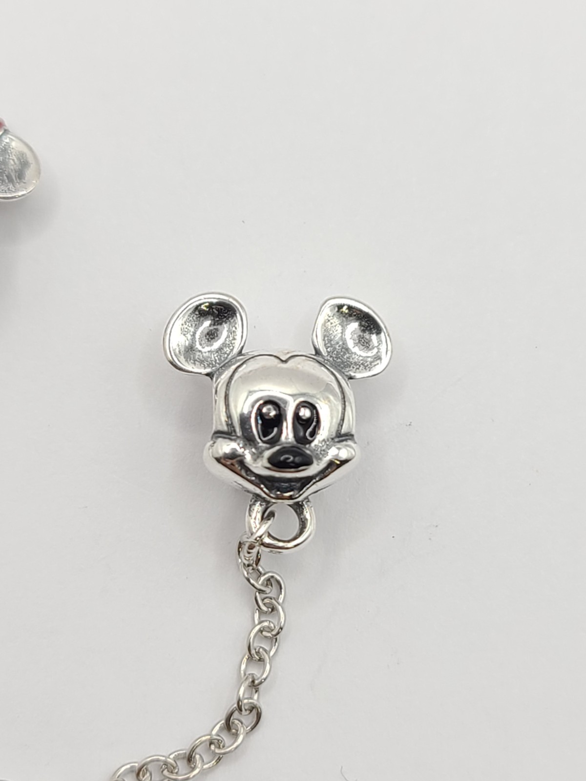 Silver Mickey & Minnie Mouse European Safety Chain Dangle Charm Bead!