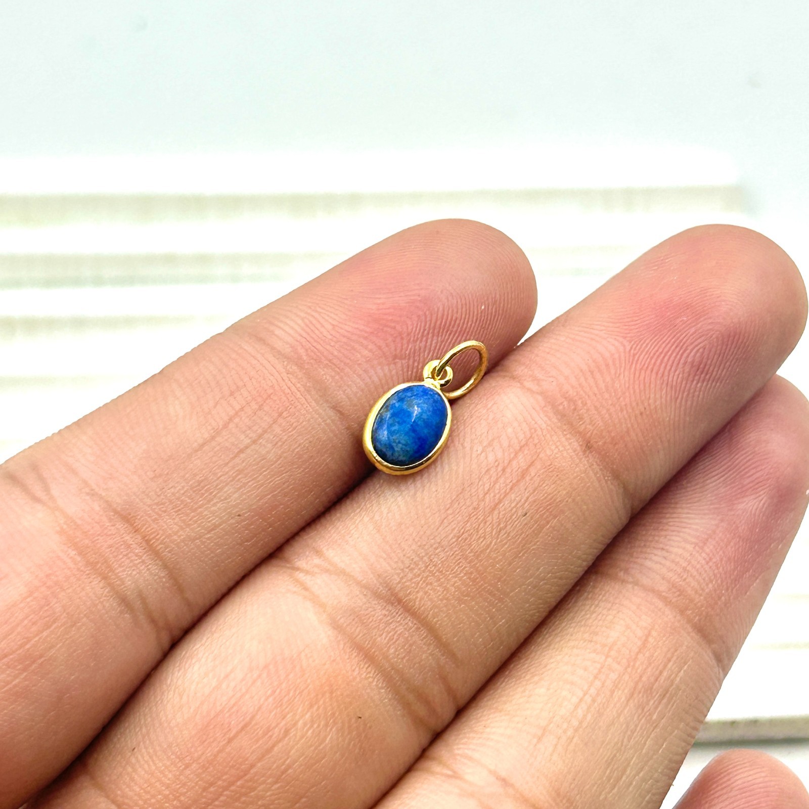 Lapis Lazuli L 18k Gold Charm Handmade Charm, Minimalist Charm, Dainty jewelry