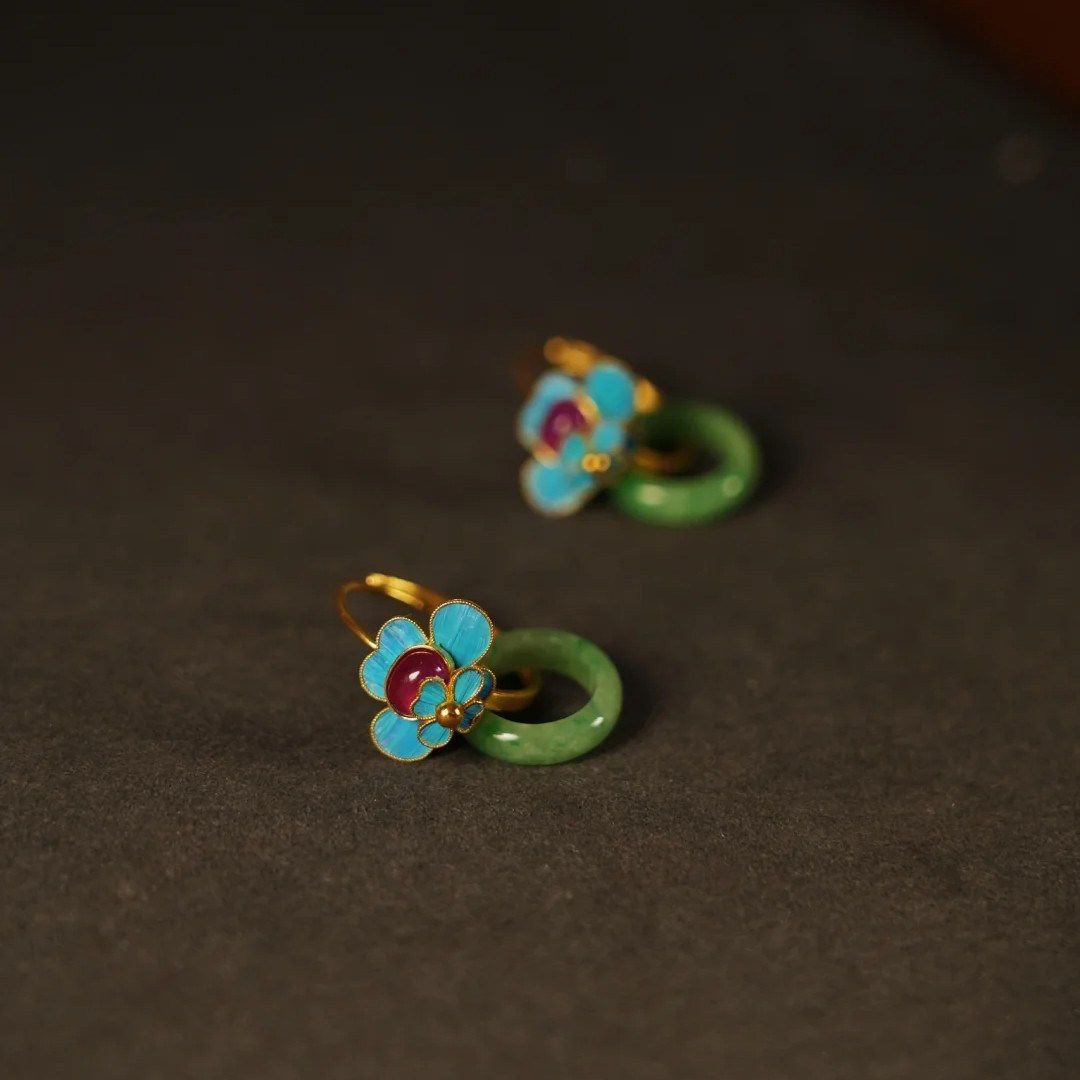 New Chinese Peace Buckle Earrings Hanfu Flower