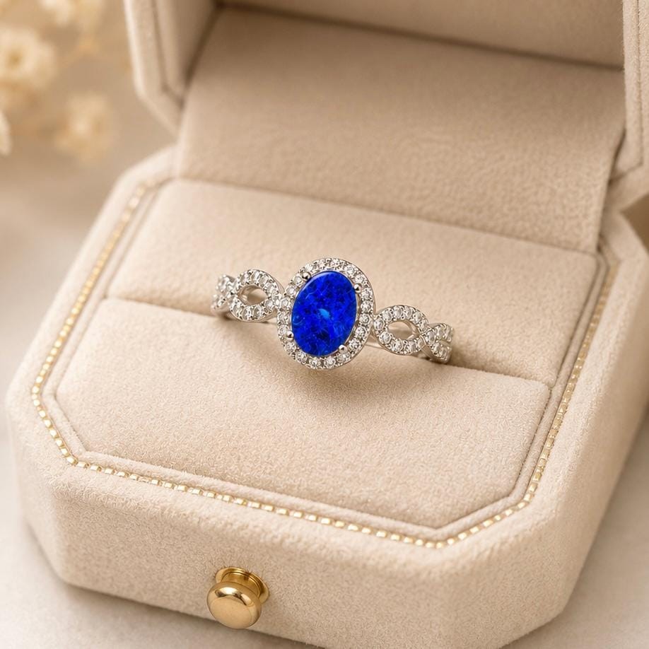 Australian Doublet Fire Opal Ring, 925 Sterling Silver Halo Promise Ring