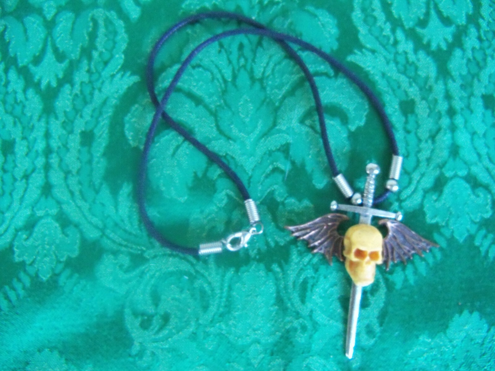 Goth Style Necklaces & Keychain Winded Skulls Sword & Snake Dagger Lot of Three