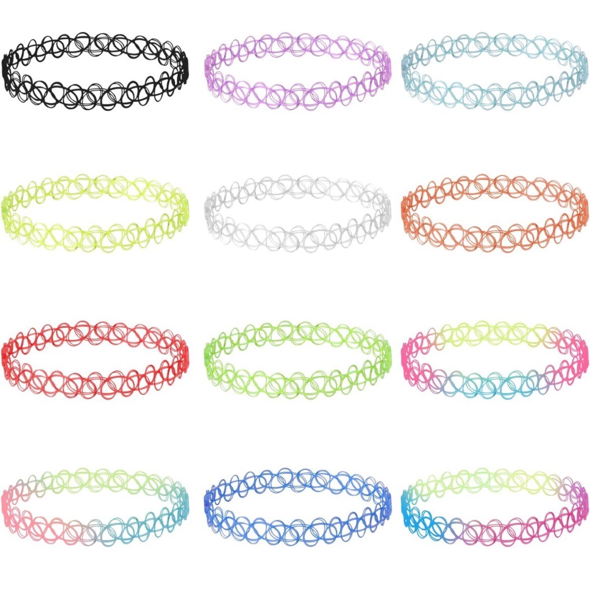 12pcs Tattoo Necklace Choker, Colorful Tattoo Necklaces Set Cute Flower