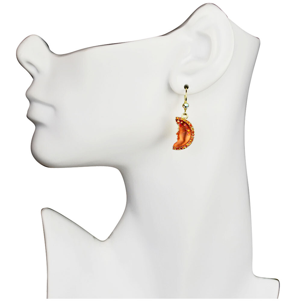 Kirks Folly Goddess Moon Shadow Leverback Earrings goldtone / fire orange