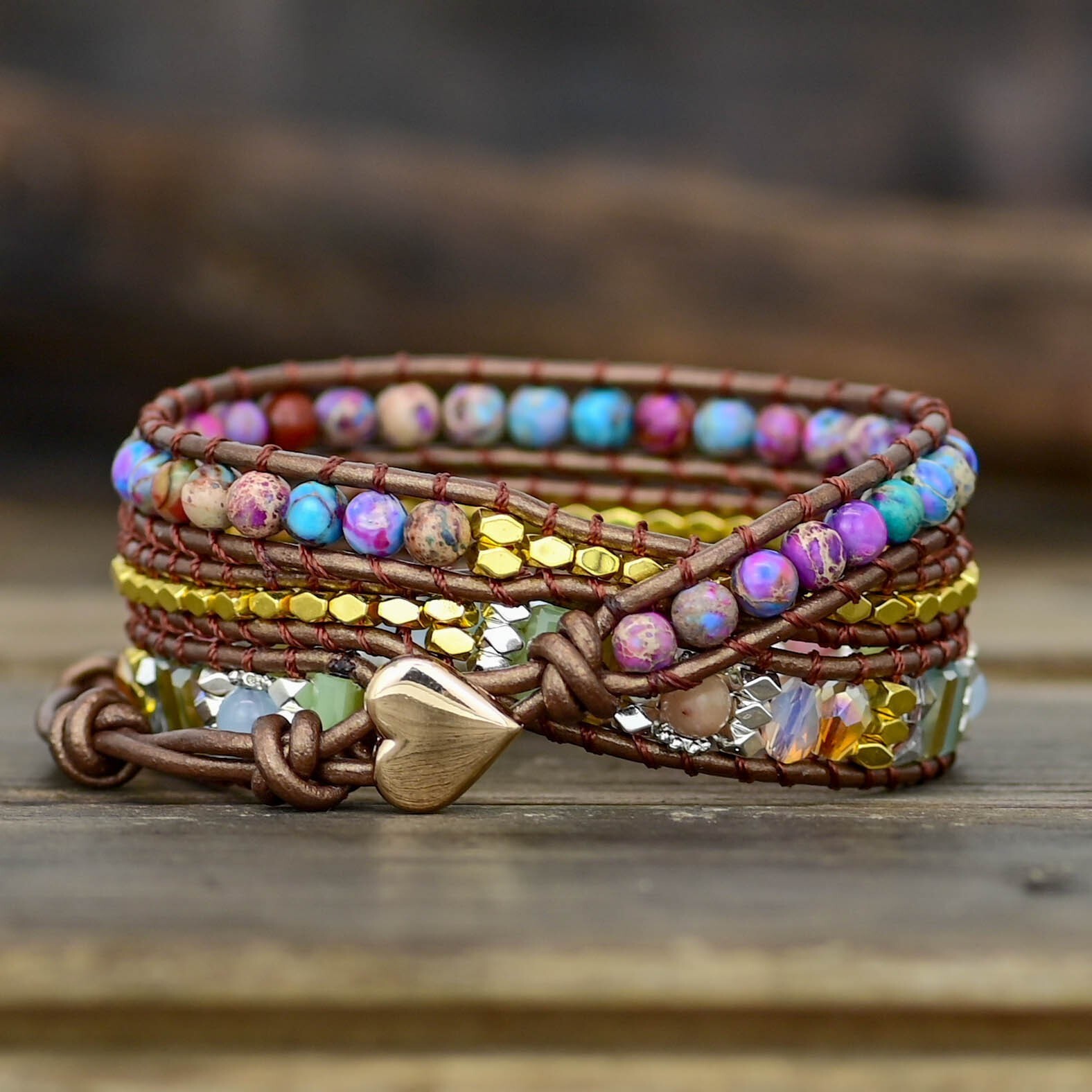 Sea Sediment Bohemian Colorful Boho Handmade Wrap Healing Yoga 3 Strand Bracelet