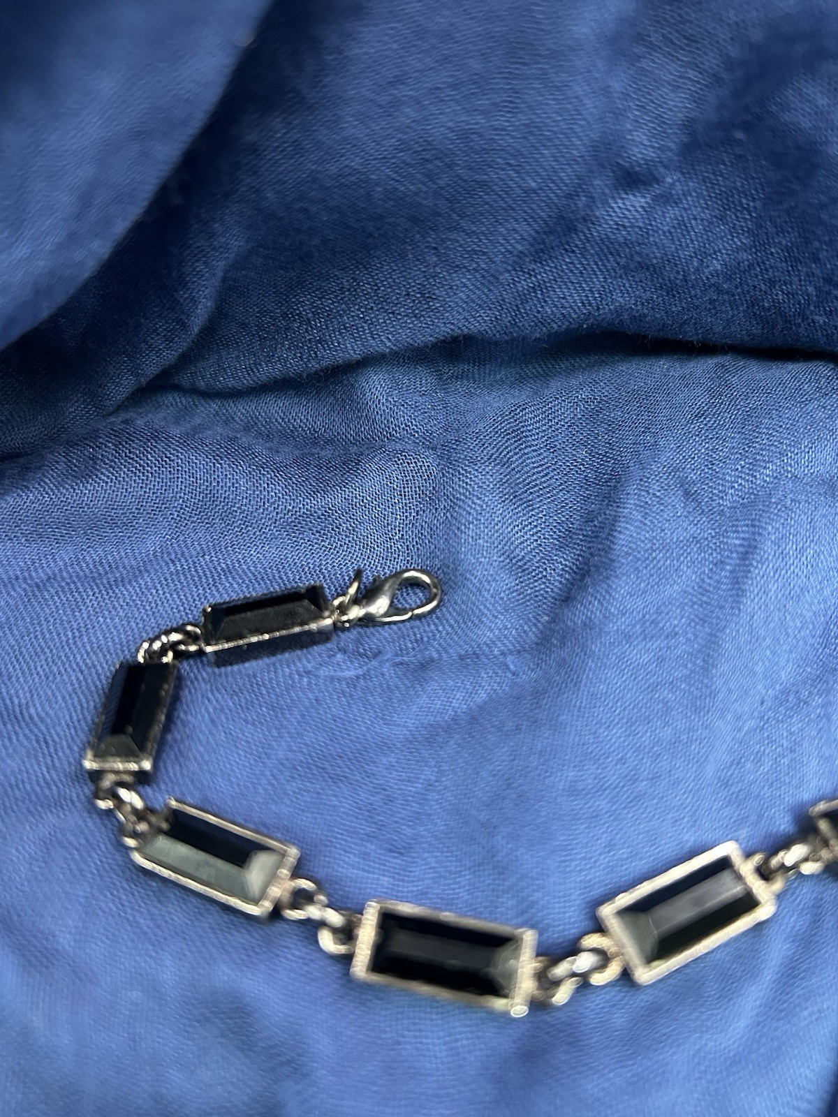 Black Metal Bar Link Chain Bracelet, Rectangle Links, Lobster Clasp, No Stone