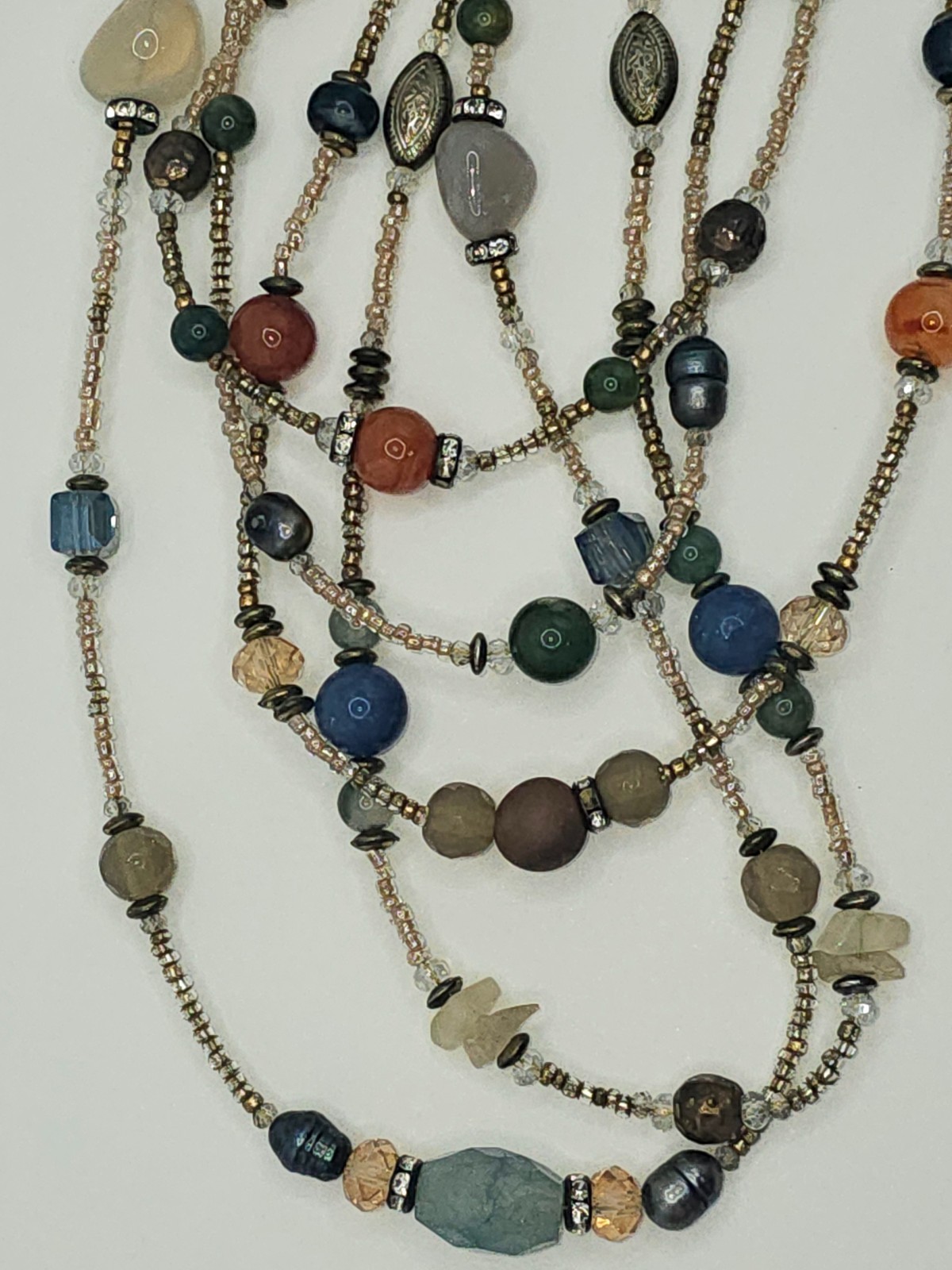 Chico 5 Strand Tourmaline, Glass, and Metallic Beads Necklace Orange Blue Green