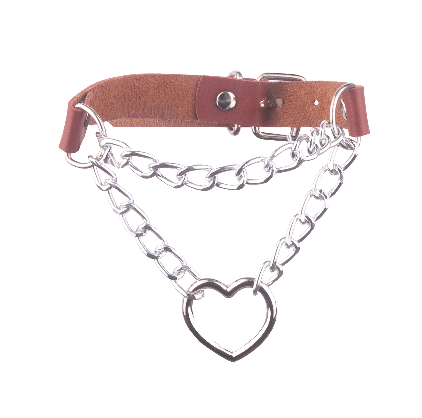 Gothic Punk Leather Chains Choker Collar with Heart Pendant Necklace Neckband